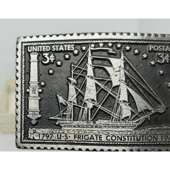 U.S Postage 1797-1947 U.S Frigate Constitution 3 Cents Solid Pewter Belt Buckle - Picture 4 of 11
